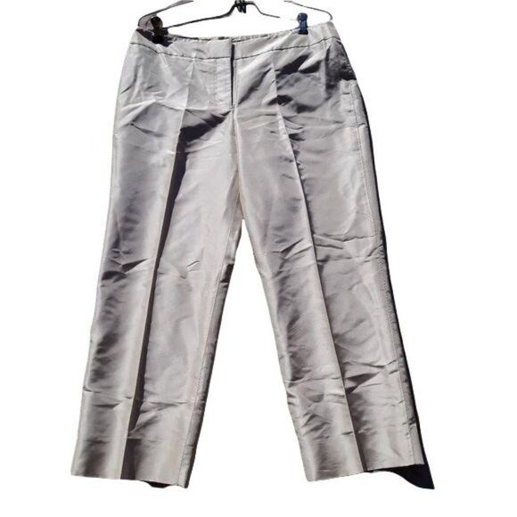 Ann Taylor Formal 100% Silk Lindsay Ankle Pants Metallic Tan Size 8 - Picture 11 of 11